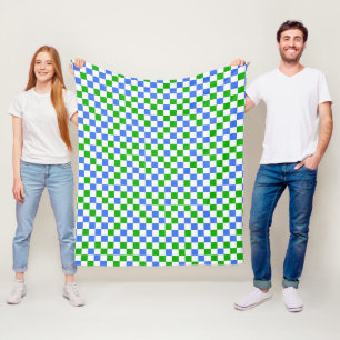 Blue Green And White Chequered Pattern Fleece Blanket