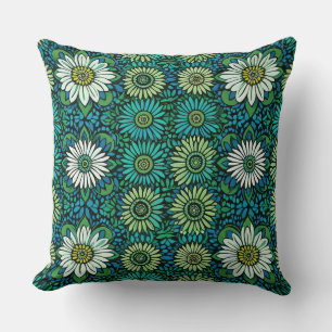 Blue, Green and White Floral Pattern Cushion