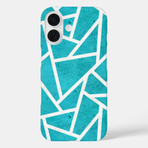 Blue-green and white mosaic pattern iPhone 16 case