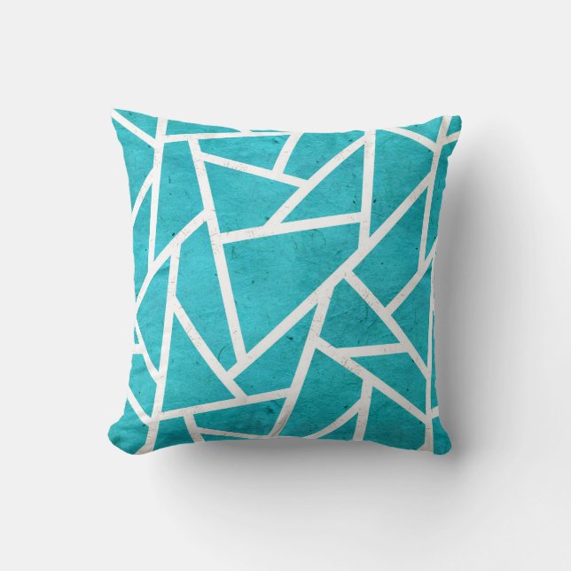 Blue-green and white mosaic pattern cushion (Front)