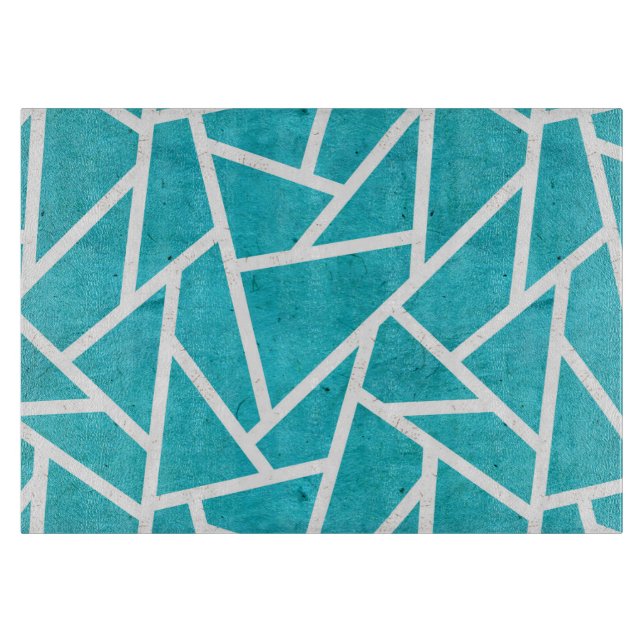 Blue-green and white mosaic pattern cutting board (Front)