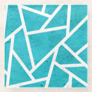 Blue-green and white mosaic pattern glass coaster