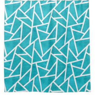 Blue-green and white mosaic pattern shower curtain