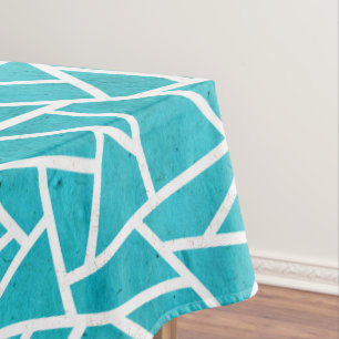Blue-green and white mosaic pattern tablecloth