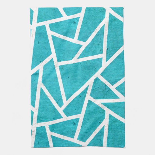 Blue-green and white mosaic pattern tea towel (Vertical)
