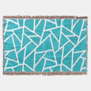 Blue-green and white mosaic pattern throw blanket