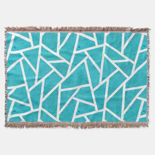 Blue-green and white mosaic pattern throw blanket (Front)