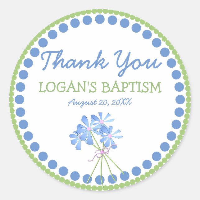 Blue, Green and White Personalised Baptism Sticker (Front)