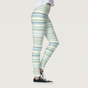 Blue Green and white stripes Leggings