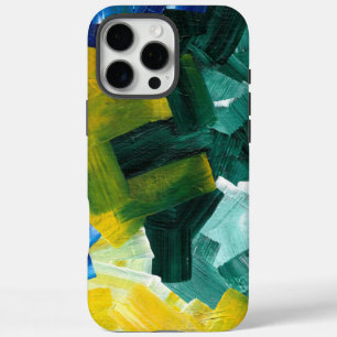 Blue, Green, and Yellow Abstract Brushstrokes iPhone 16 Pro Max Case