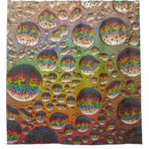 Blue green and yellow bubbles shower curtain