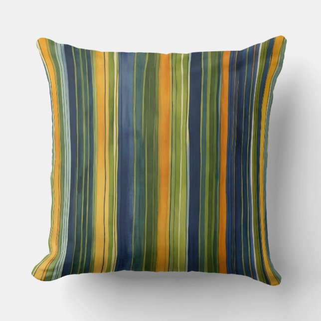 Blue green and yellow stripes cushion (Front)