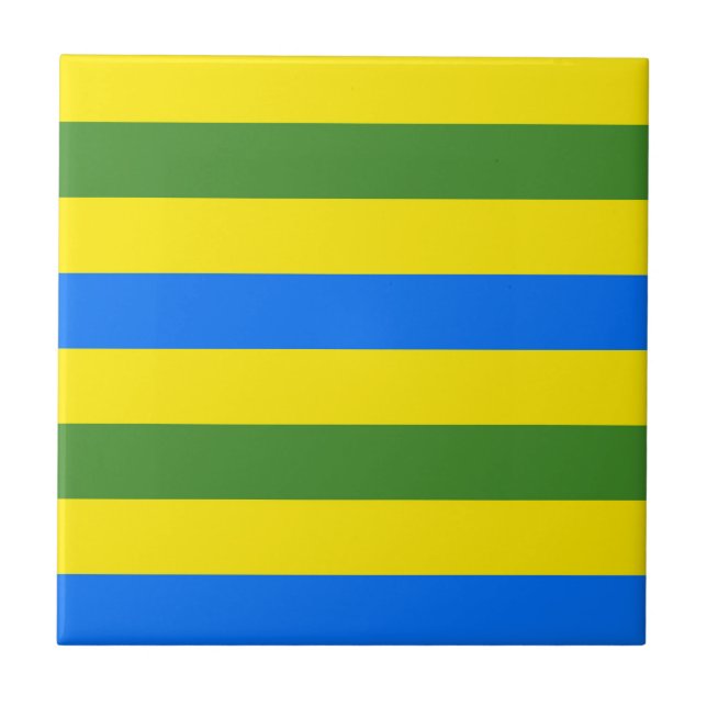 Blue Green and Yellow Stripes Design Ceramic Tile (Front)