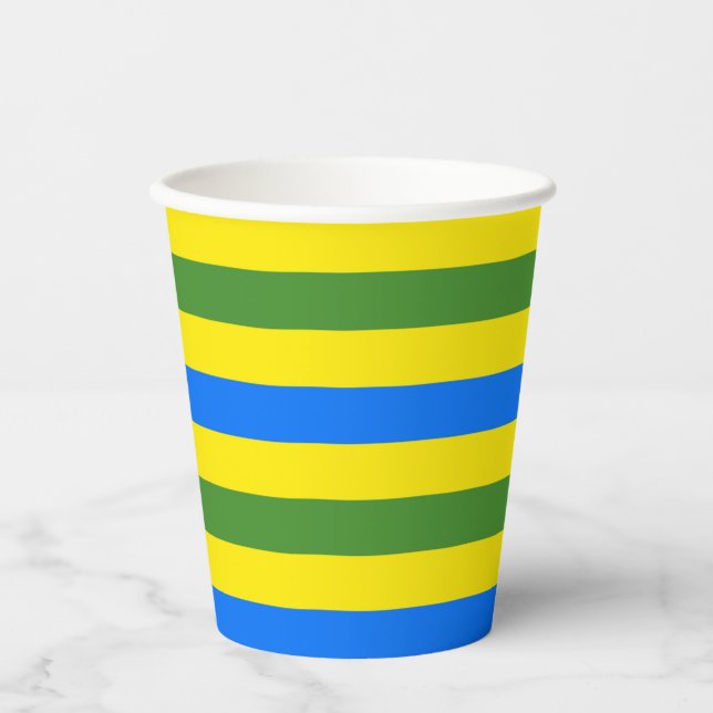 Blue Green and Yellow Stripes Design Paper Cups (Front)