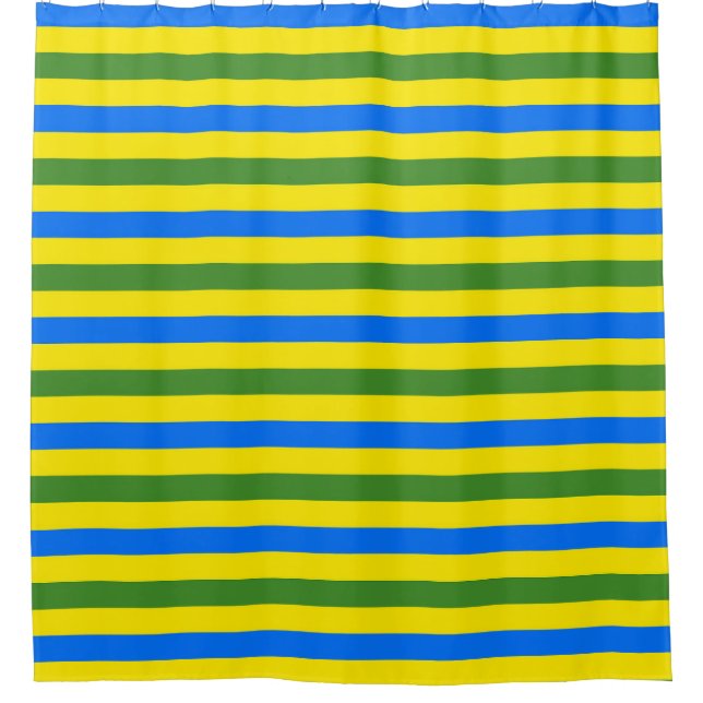 Blue Green and Yellow Stripes Design Shower Curtain (Front)