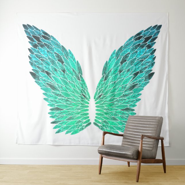 Blue-Green Angel Wings Tapestry (In Situ (Horizontal))