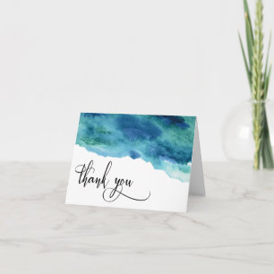 Blue Green Aqua Watercolor Wedding Thank You 1 Card