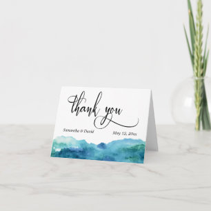 Blue Green Aqua Watercolor Wedding Thank You 3 Card