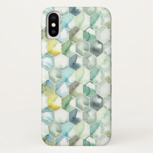 Blue & Green Aquarelle Honycomb Pattern iPhone X Case