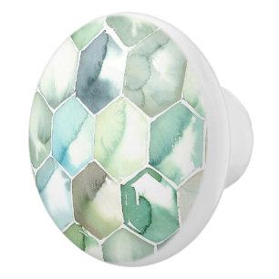 Blue & Green Aquarelle Honycomb Pattern Ceramic Knob