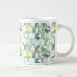 Blue & Green Aquarelle Honycomb Pattern Large Coffee Mug
