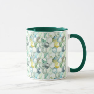 Blue & Green Aquarelle Honycomb Pattern Mug
