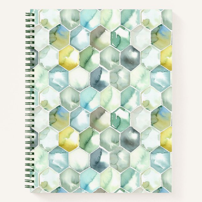 Blue & Green Aquarelle Honycomb Pattern Notebook (Front)