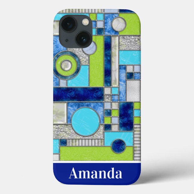 Blue Green Art Deco Stained Glass Case-Mate iPhone Case (Back)