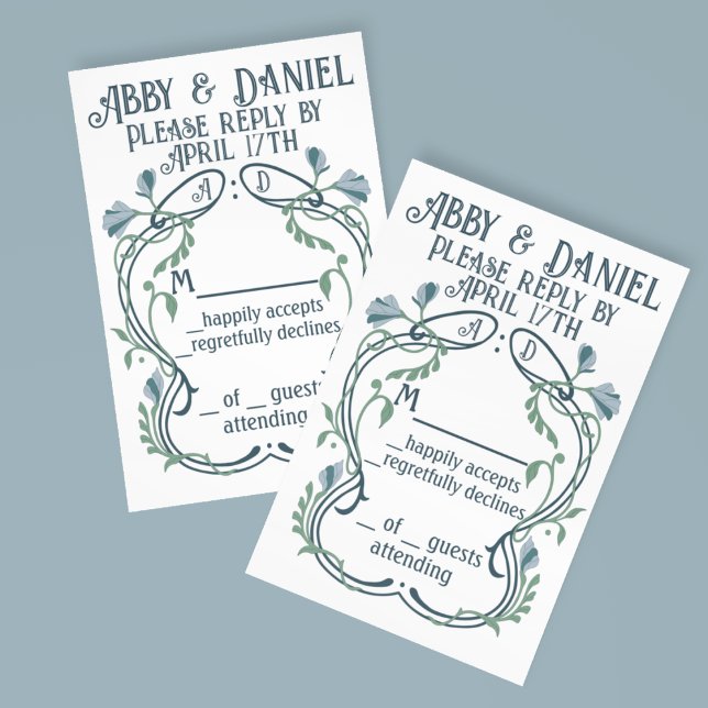 Blue-Green Art Nouveau RSVP Card (Creator Uploaded)