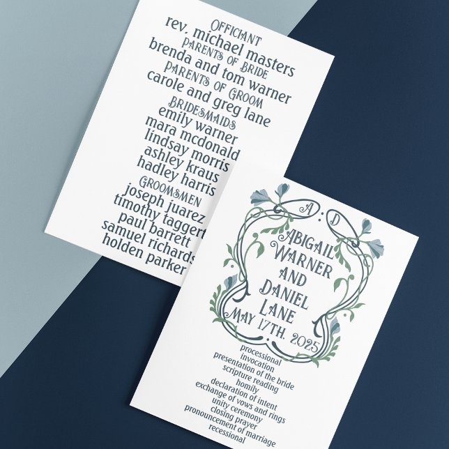 Blue-Green Art Nouveau Wedding Program (Creator Uploaded)