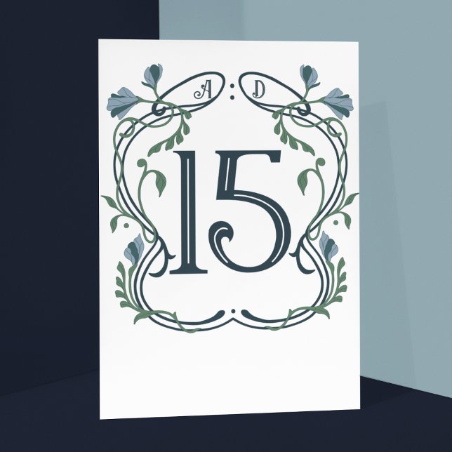 Blue-Green Art Nouveau Wedding Table Number (Creator Uploaded)