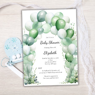 Blue Green Balloons Floral Baby Boy Baby Shower Invitation