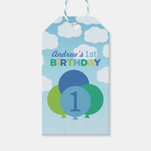 Blue Green Balloons Sky Clouds Boys Birthday Gift Tags
