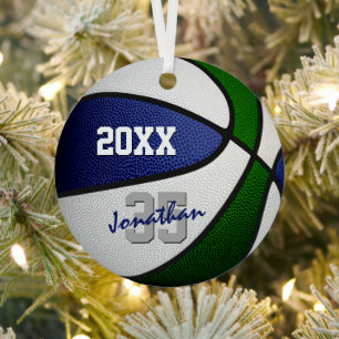 blue green basketball team colours kids teens name metal tree decoration