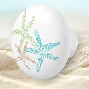 Blue Green Beach Seashell Starfish Design Ceramic Knob
