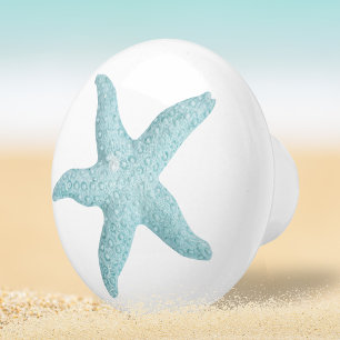 Blue Green Beach Seashell Starfish Design Ceramic Knob
