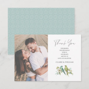 Blue Green Birds Floral Watercolor Wedding Thank You Card