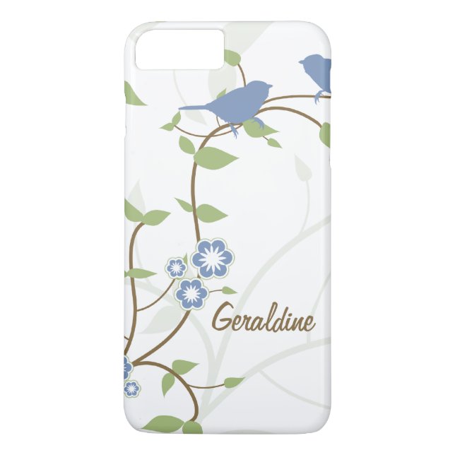 Blue Green Birds Leaves Flowers Case-Mate iPhone Case (Back)