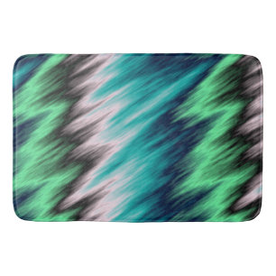 Blue Green black and white abstract Bath Mat
