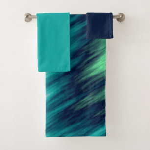 Blue Green black and white abstract Bath Towel Set