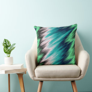 Blue Green black and white abstract Cushion