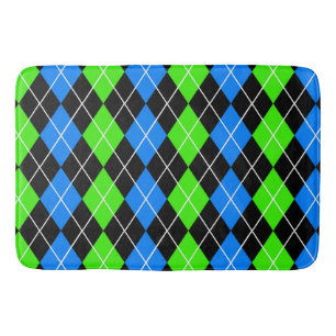 Blue Green Black Argyle Diamond Design Bath Mat