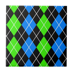 Blue Green Black Argyle Diamond Design Ceramic Tile