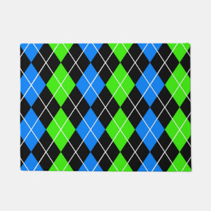 Blue Green Black Argyle Diamond Design  Doormat