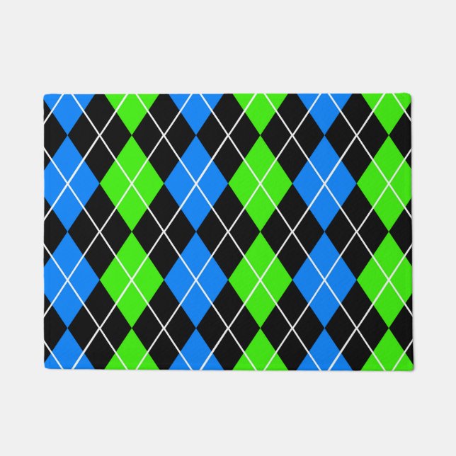 Blue Green Black Argyle Diamond Design  Doormat (Front)