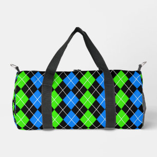 Blue Green Black Argyle Diamond Design Duffle Bag