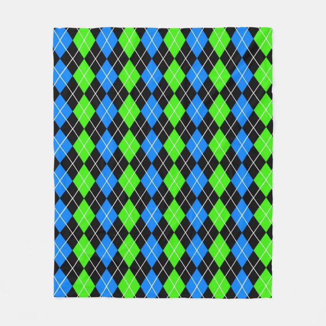 Blue Green Black Argyle Diamond Design  Fleece Blanket (Front)
