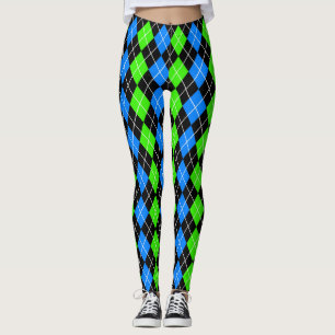 Blue Green Black Argyle Diamond Design  Leggings