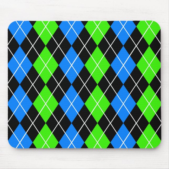 Blue Green Black Argyle Diamond Design  Mouse Pad (Front)