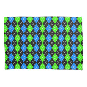 Blue Green Black Argyle Diamond Design Pillowcase
